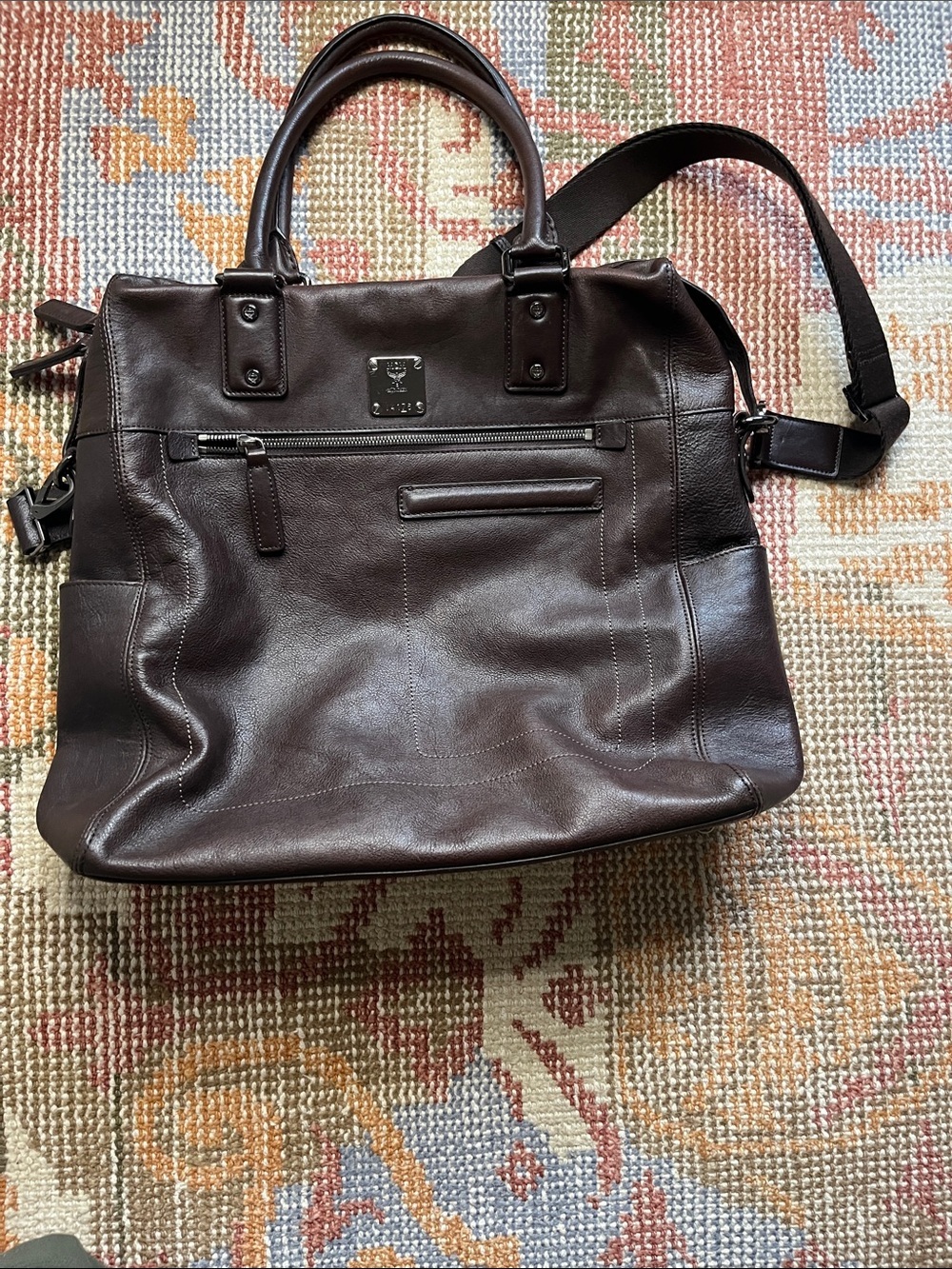 Vintage MCM München Dark Brown Leather Briefcase Travel Commuter Laptop Bag EUC